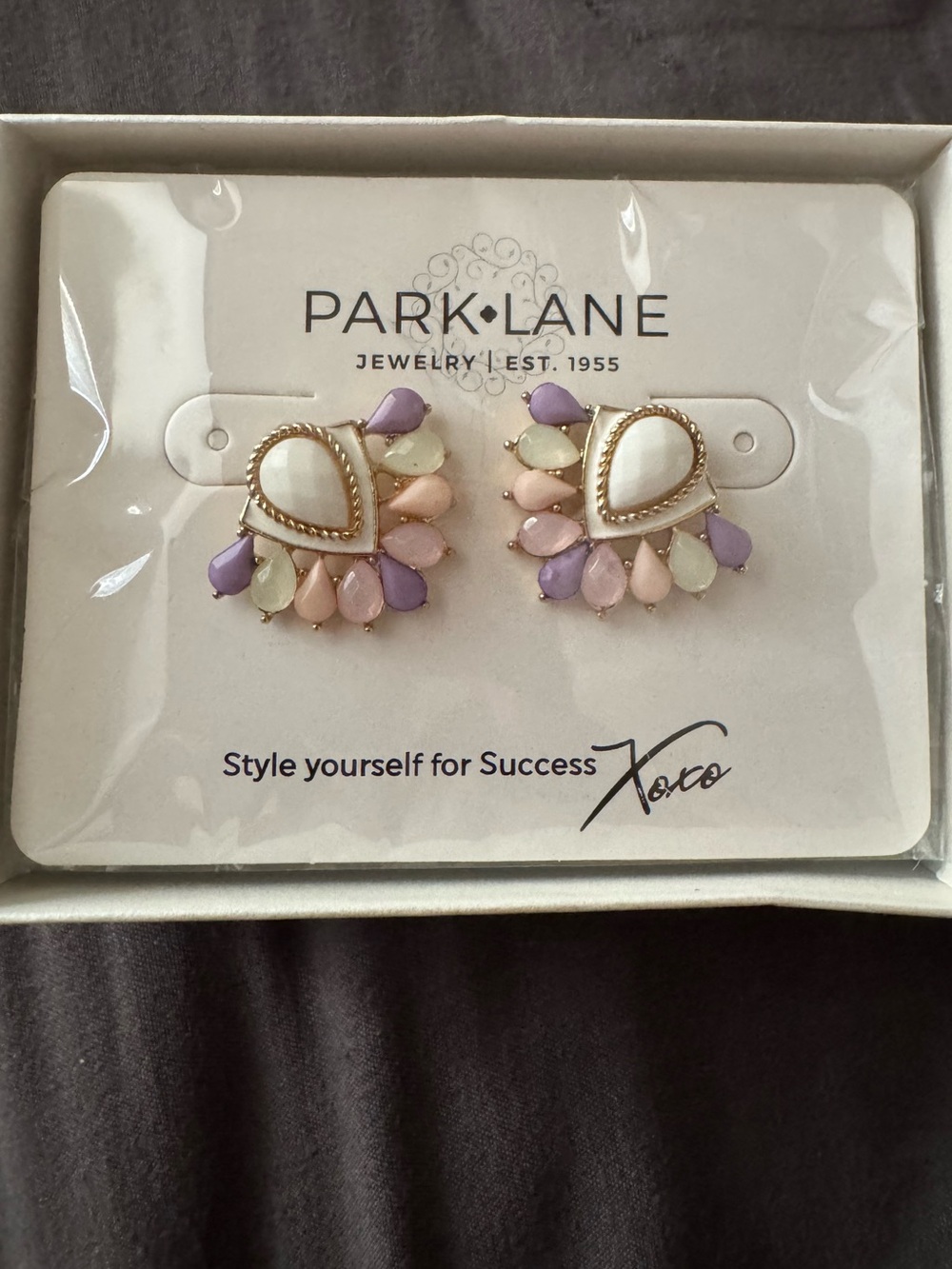 Park Lane Pastel Teardrop Cluster Earrings - White, Pink, Lavender & Cream NIB